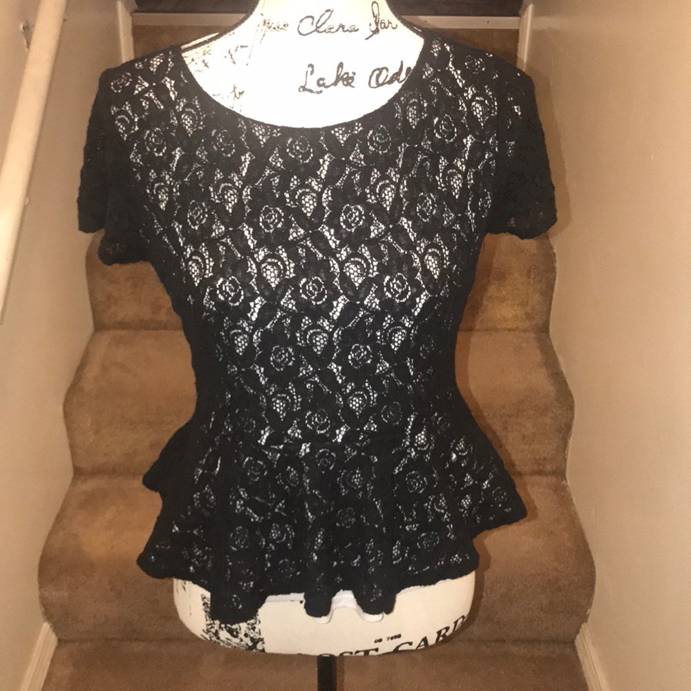 Forever 21 Black Lace Blouse Sz L